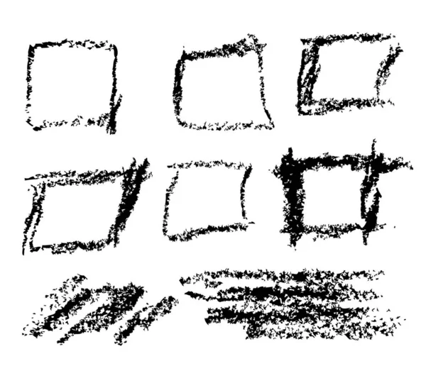 Векторний Простий Чорний Крейдяний Квадрат Ескізу Рамка Писаря Набір — стоковий вектор