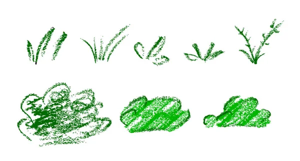 Vecteur Vert Simple Crayon Herbe Ensemble Isolé Sur Blanc — Image vectorielle