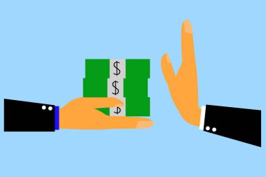 Basit vektör illüstrasyonu, el reddetme dolar kağıt para yığını diğer 