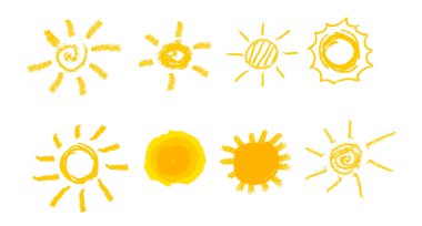 8 güneş basit sarı turuncu vektör el çizim efekti