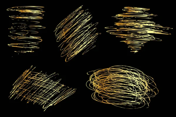細い線金の手描きベクトル抽象的な形 5をセット 黒に分離 — ストックベクタ