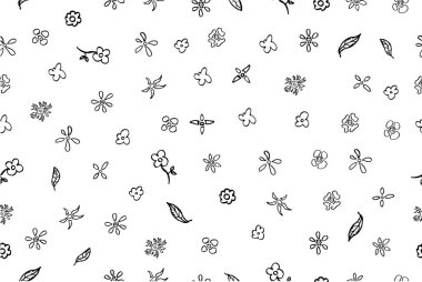 Basit vektör çiçeği ve yaprak pürüzsüz arkaplan, siyah beyaz