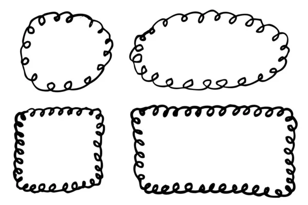 Vektor Set Curl Line Frame Hand Draw Skizze Black Circle — Stockvektor