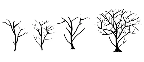 Vetor Simples Árvore Morte Morta Esboço Silhueta Conjunto — Vetor de Stock