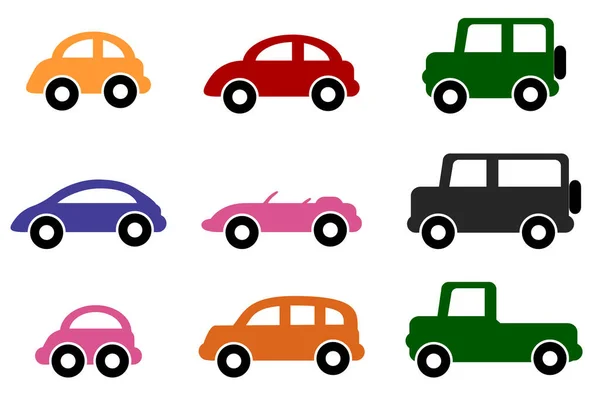 Simple Vector Colorful Silhouette Car Set Isolated White — Stock Vector