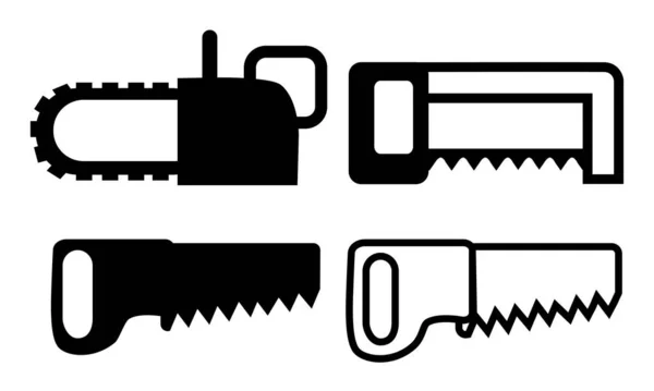 Saw Chainsaw Manual Machine Simple Set Vector Icon Silhouette Outline — Stock Vector