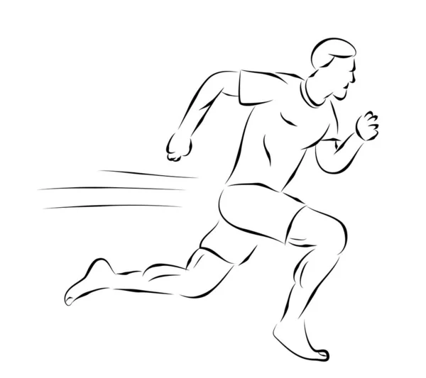 裸足の男のランナー単純なベクトル手描きのアウトラインスケッチ白に隔離された — ストックベクタ