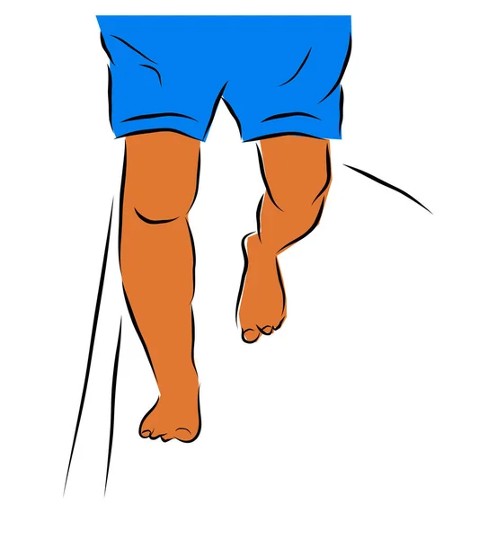 裸足の男のランナーシンプルなベクトルカラフルな手描きアウトラインスケッチ白に隔離された — ストックベクタ