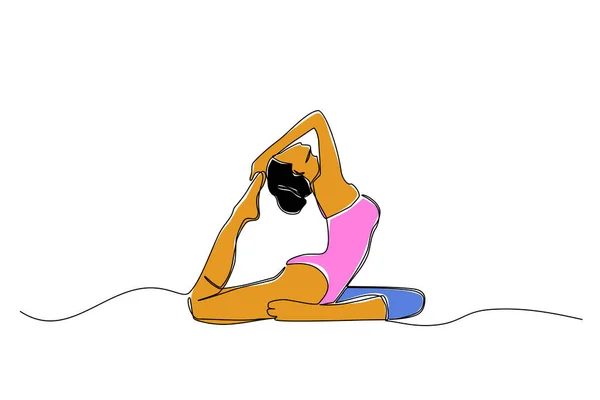 女子瑜伽 简单矢量连续直线轮廓涂鸦 — 图库矢量图片