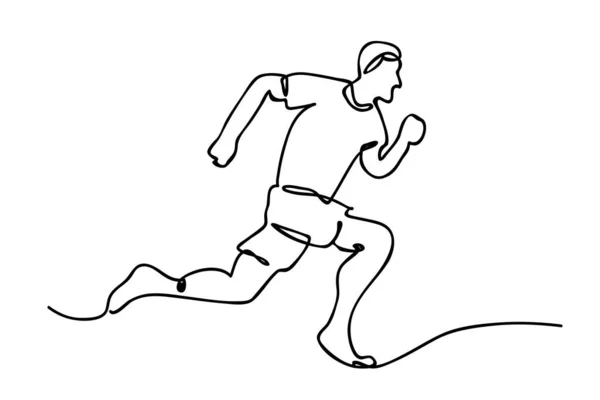 Barefoot Man Runner Simple Vector One Liner Hand Draw Outline — Stock Vector