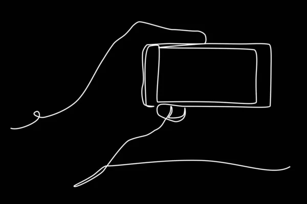 Enkel Linje Vektor Hand Innehav Smartphone — Stock vektor