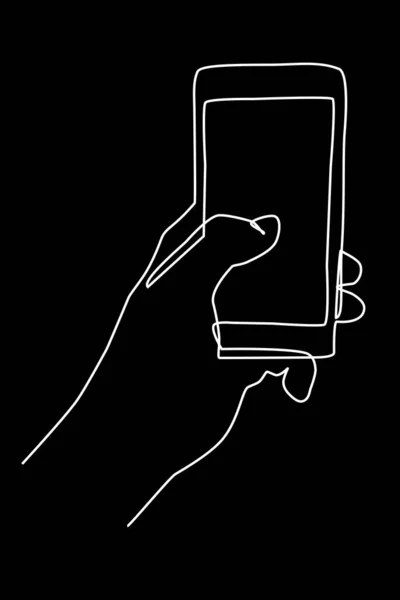 Μία Γραμμή Διάνυσμα Χέρι Κρατώντας Smartphone — Διανυσματικό Αρχείο