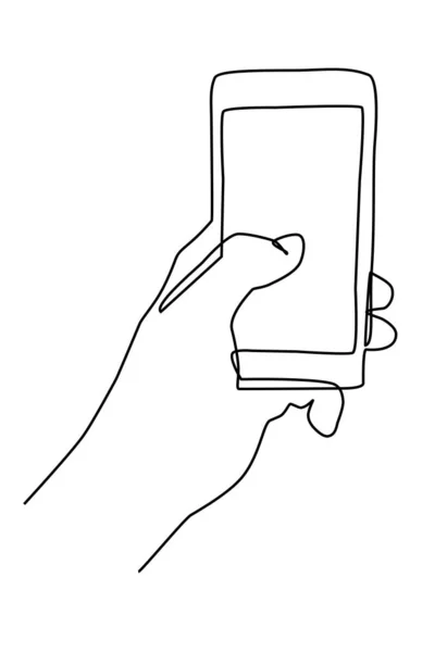 Één Lijn Vector Hand Holding Smartphone — Stockvector
