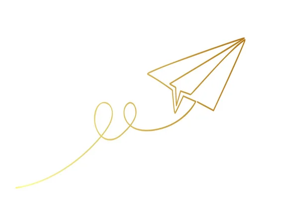 Gold Golden Single Continuous Line Vector Paper Plane — Stock Vector