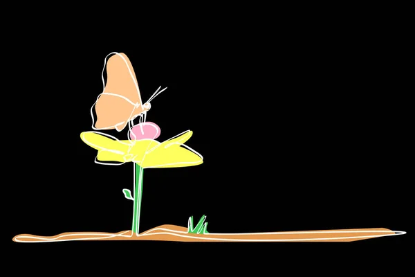 Wektor Prosty Pojedynczy Lub Jeden Ciągły Motyl Kwiat — Wektor stockowy