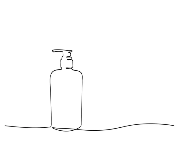 简单的病媒草图液体肥皂或清洁剂瓶单行艺术 连续的 — 图库矢量图片