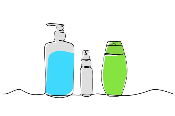Einfache Vektorskizze Flüssigseife Oder Desinfektionsmittelflasche Einzeilig Kontinuierlich — Stockvektor