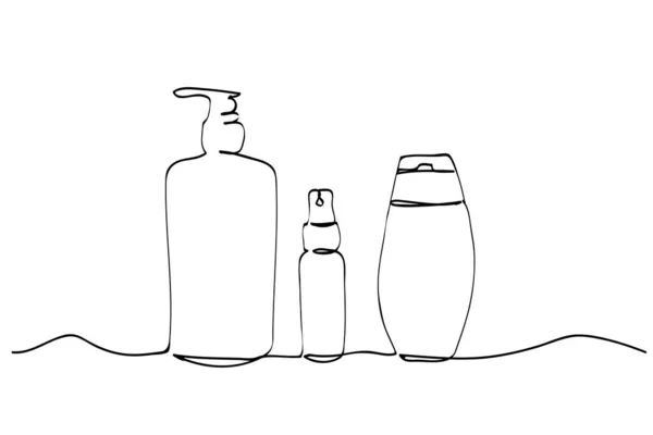 简单的病媒草图液体肥皂或清洁剂瓶单行艺术 连续的 — 图库矢量图片