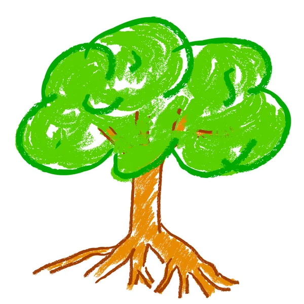 Απλό Crayon Διάνυσμα Μεγάλο Δέντρο Απομονωμένο Λευκό — Διανυσματικό Αρχείο