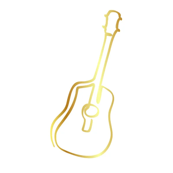 Gold Golden Simple Vector Sketch Accoustic Guitar Single One Line — Stock Vector