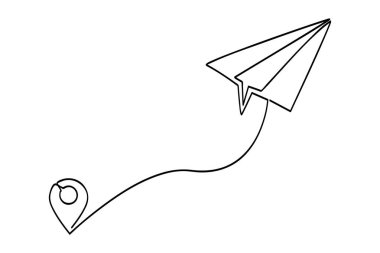 vektör haritası işaretleyici düzleminin tek veya sürekli çizgi sanatı, beyaz üzerine izole edilmiş kağıt düzlemi