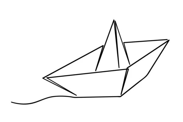 Simple Vector Sketch Single Continuous Line Art Vector Paper Boat — Stock Vector