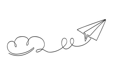 Beyaz üzerinde izole edilmiş, tek veya sürekli vektör bulutu ve kağıt düzlem çizgisi