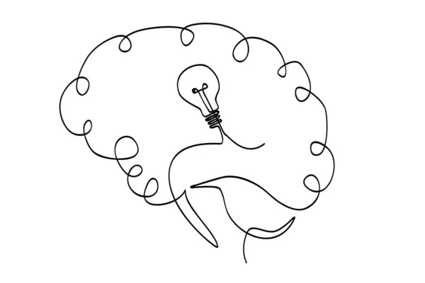 Eenvoudige Vector Schets Menselijke Hersenen Lamp Idee Enkele Een Lijn — Stockvector