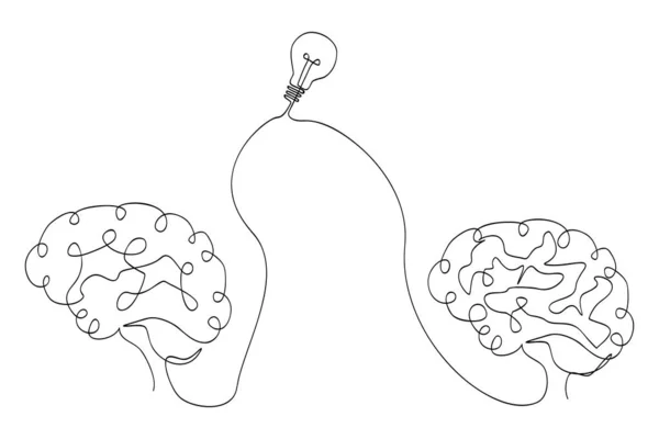Simple Vector Sketch Human Brain Bulb Lamp Idea Single One — Stock Vector