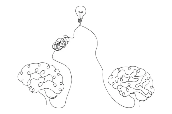 Απλό Διανυσματικό Σκίτσο Του Ανθρώπινου Εγκεφάλου Και Λαμπτήρα Ιδέα Μία — Διανυσματικό Αρχείο