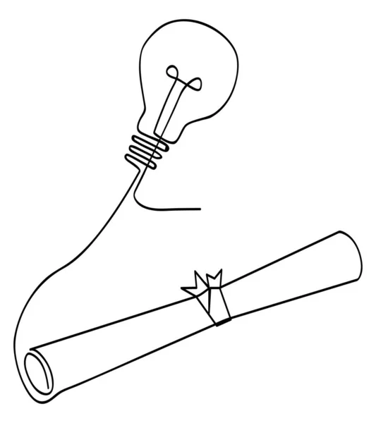 単純なベクトルスケッチ証明書と電球ランプ1本の線画連続 — ストックベクタ
