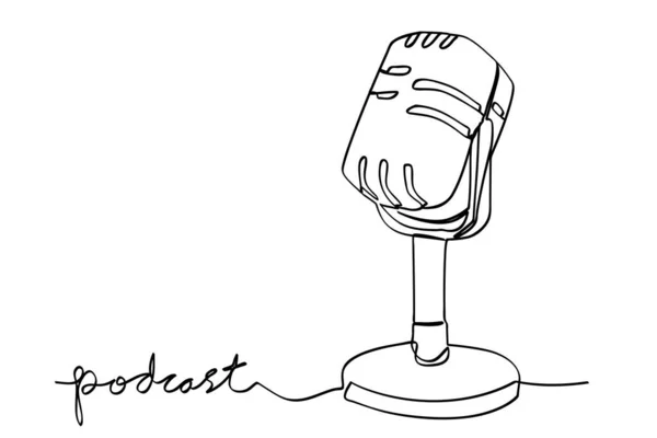 Simple Vector Podcast Micrófono Una Sola Línea Continua — Vector de stock