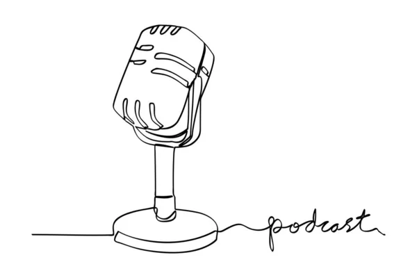 Simple Vector Podcast Micrófono Una Sola Línea Continua — Archivo Imágenes Vectoriales