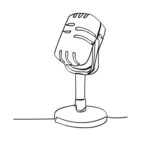 Egyszerű Vektor Podcast Mikrofon Egyetlen Egy Vagy Folyamatos Vonal — Stock Vector
