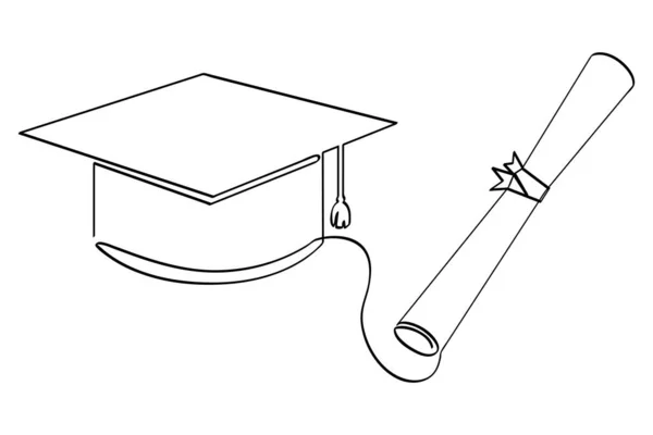 単純なベクトルスケッチ卒業キャップ1本の線画連続 — ストックベクタ