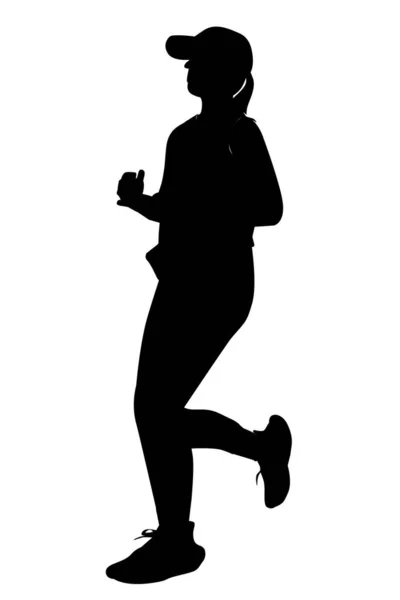 Frau Wärmt Läufer Auf Silhouette Einfacher Vektor Isoliert Auf Weiß — Stockvektor