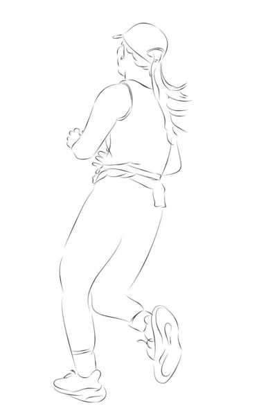 Žena Zahřívání Běh Běžec Jednoduchý Vektor Ručně Kreslit Náčrt Izolované — Stockový vektor