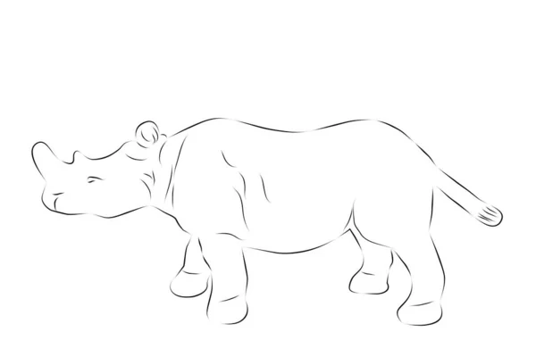 Simple Vector Hand Draw Sketch Rhinoceros Isolated White — Stock Vector