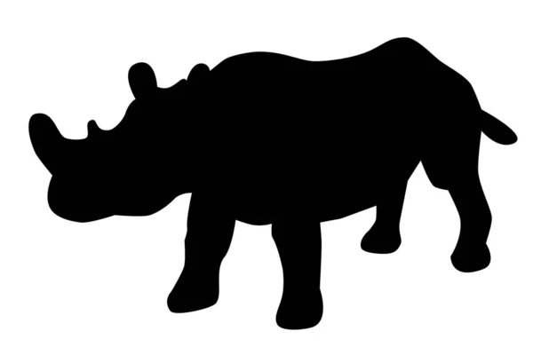 Simple Vector Silhouette Rhinoceros Isolated White — Stock Vector