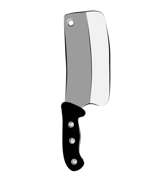 Simple Vector Hand Draw Sketch Butcher Knife Isolated White — Stock Vector