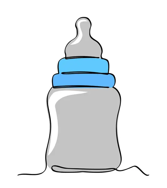 単純なライン アート 白で隔離される連続的な赤ん坊のミルク ボトル — ストックベクタ