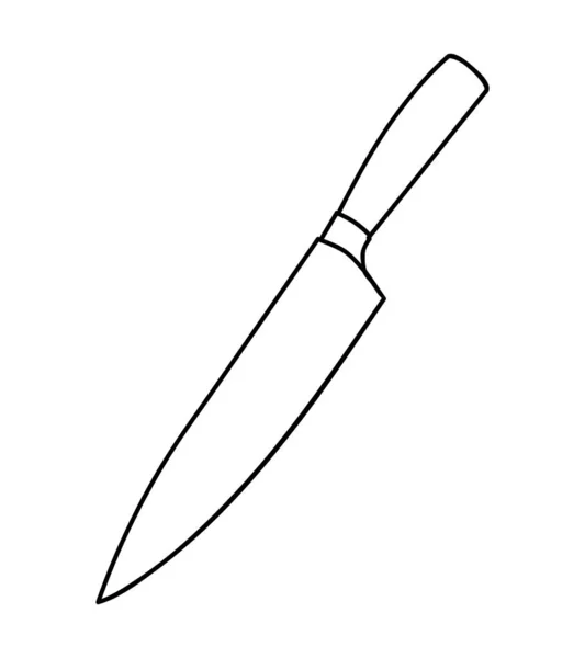 Simple Vector Kitchen Knife Outline Line Art Isolated White — Stock Vector