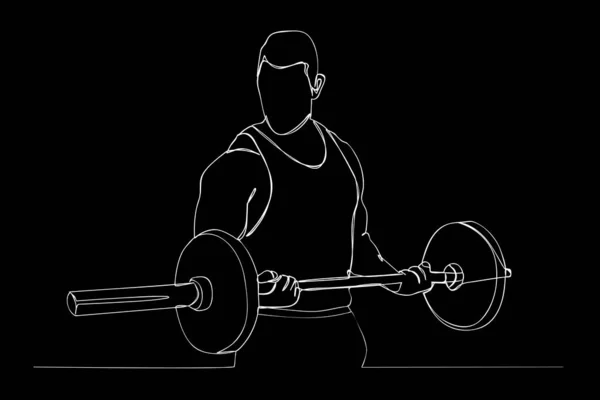 Простой Векторный Эскиз Сильный Человек Мышцы Тренировки Помощью Барбел Одна — стоковый вектор