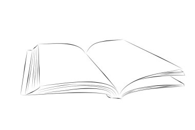 Basit vektör el çizimi açık kitap, beyaz üzerine izole