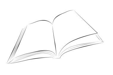 Basit vektör el çizimi açık kitap, beyaz üzerine izole