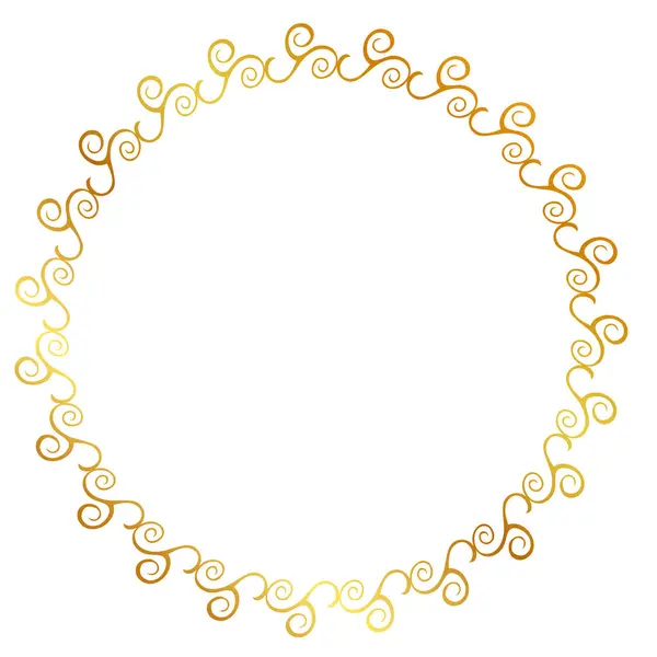 シンプルなシームレスなベクトルゴールドゴールデンサークルハンドドローチフローラルボーダー — ストックベクタ
