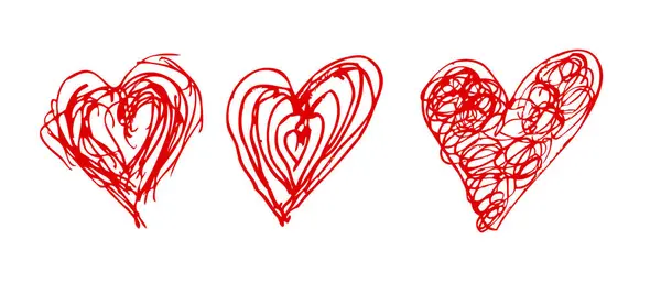 Eenvoudige Vector Schets Rode Liefde Doodle Hand Tekening Schets Set — Stockvector