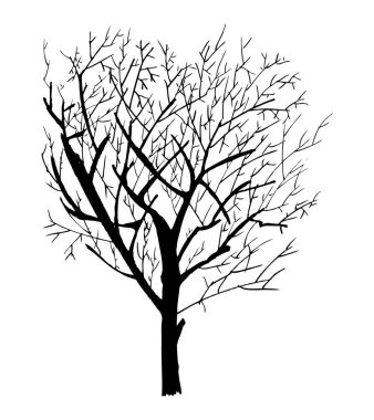 Siluet ölü ölüm ağacı, basit el çizimi karalama, beyaza izole edilmiş.