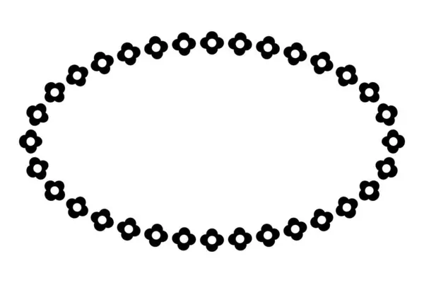 Rahmen Schwarze Blume Oval Einfacher Vektor Isoliert Auf Weiß — Stockvektor