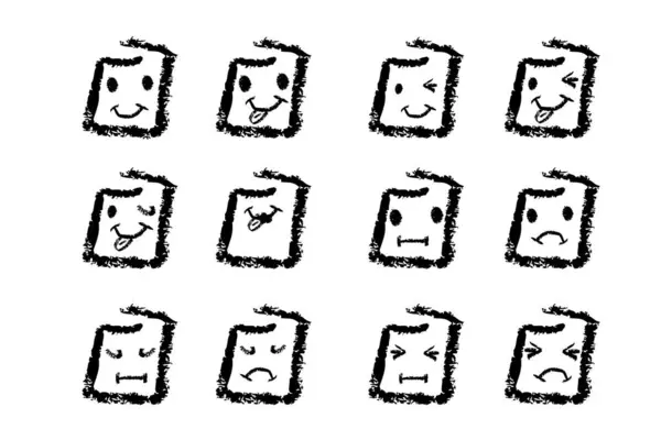 Einfache Vektor Buntstift Handzeichnung Skizze Quadratische Emotion Set — Stockvektor